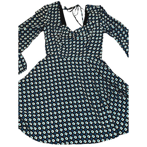 Band of the Free NWT Genevieve Teal Diamond Long Sleeve Mini Dress Sz Mediu Blue - Picture 10 of 13